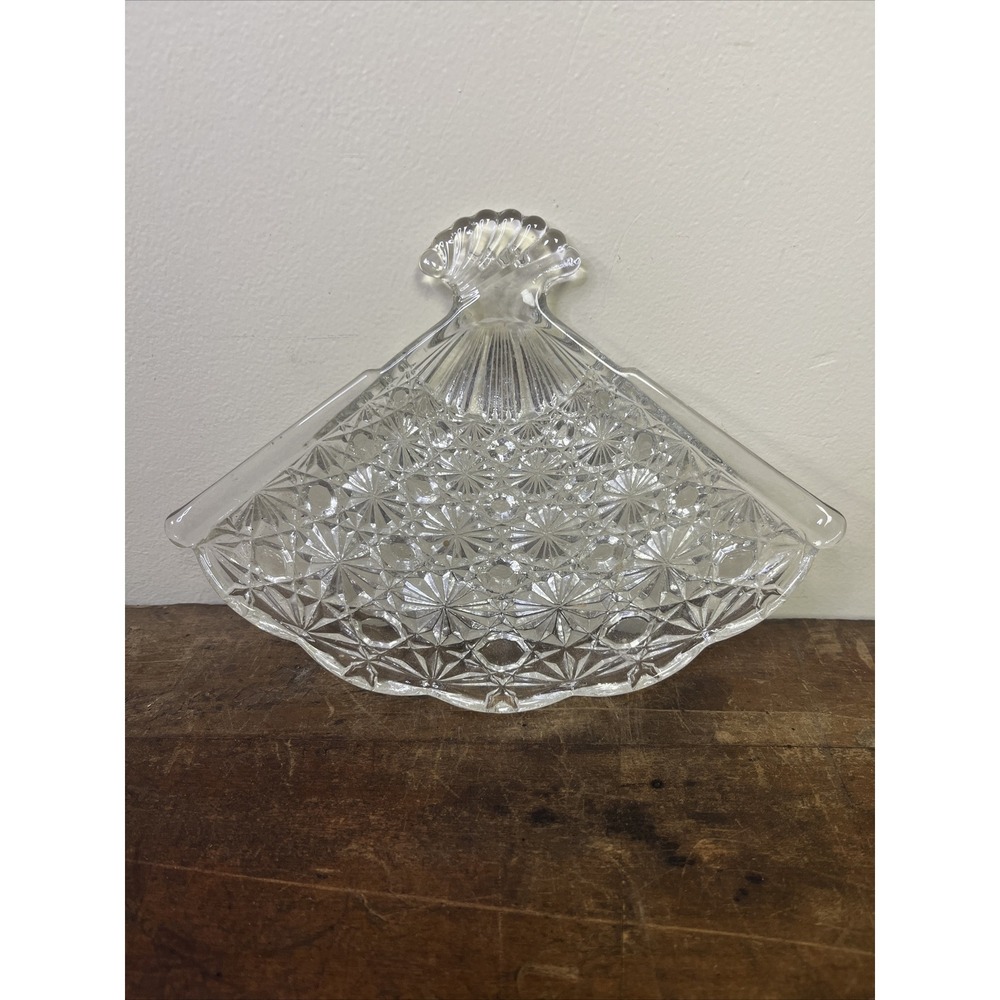 Glass Fan Tray Trinket Jewelry Dish Vanity Vintage glass plate triangle